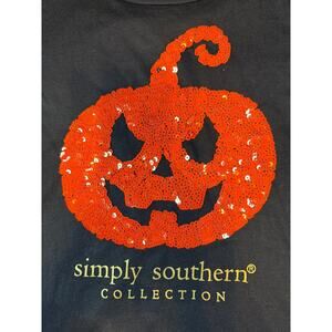 Simply Southern Orange Sequin Jack-O-Lantern Long Sleeve Shirt Top Halloween XL